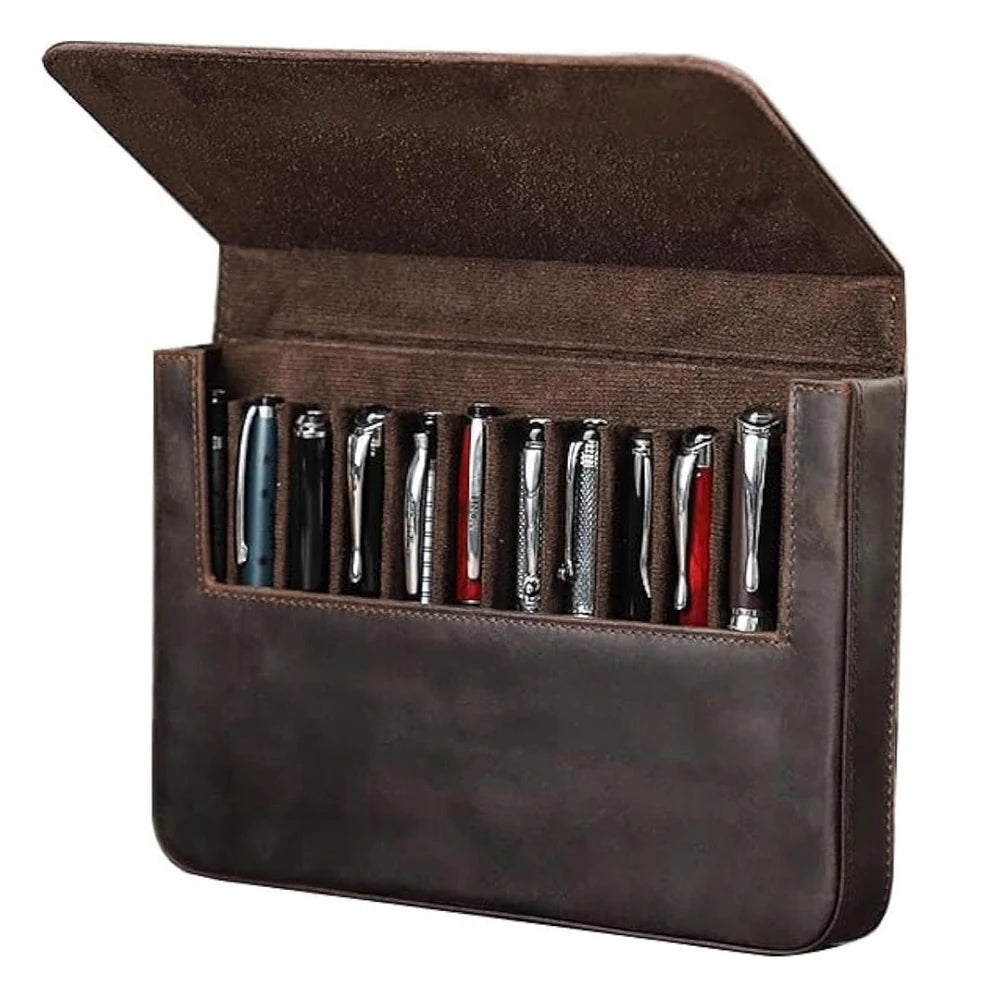 Leather Pen Case Pack Handmade Drawer Style Detachable Travel Business Magnetic Pen Case
