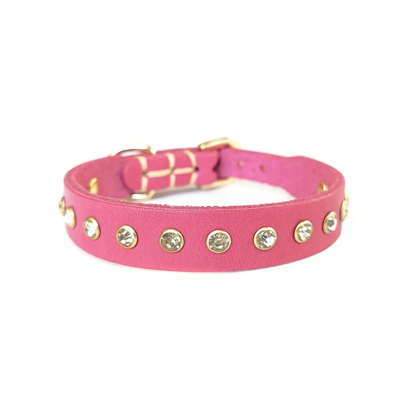 Jeweled Diamond Rhinestone Alloy Rivets Cow Leather Collar for Small Dogs