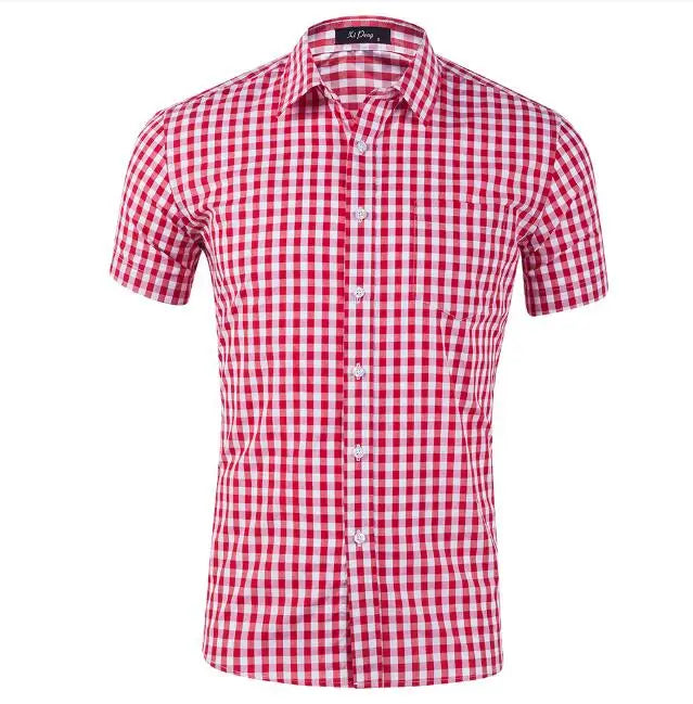 New Hot Cotton Small Plaid Pattern Shirt Oversized Short Sleeved Men's Business Casual Lapel Shirts