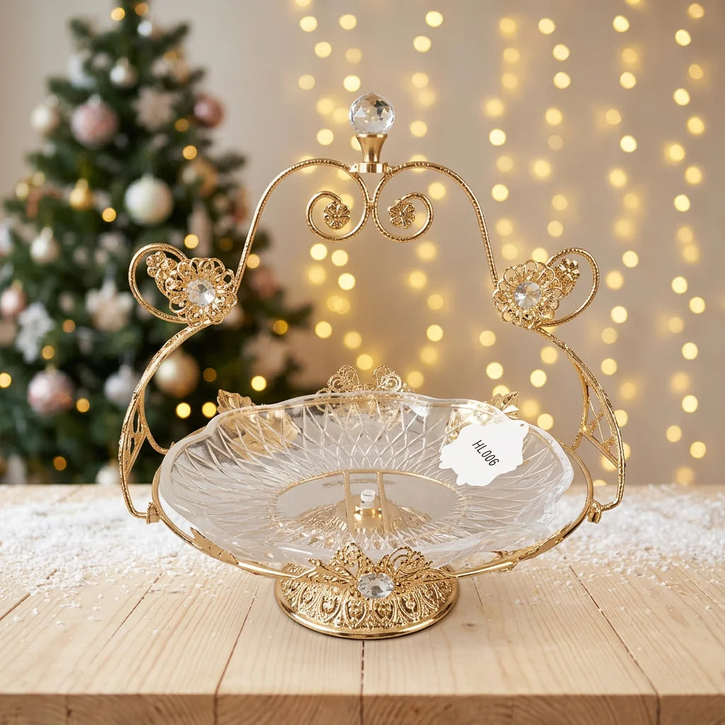2026 New Arrived Light Luxury Nordic Style Eco-Friendly Round Metal Decorative Glass Dry Fruit Tray Snack Serving Tray