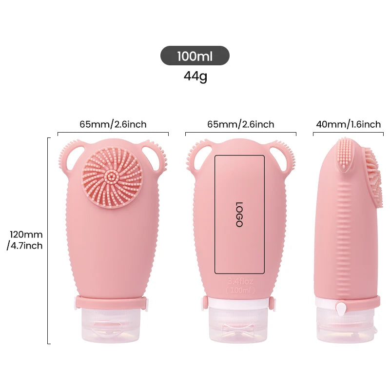 Trending Products 2-in-1 100ml Eco Friendly Refillable Easy to Squeeze Silicone Travel Bottles With Facial Brush for Toiletri