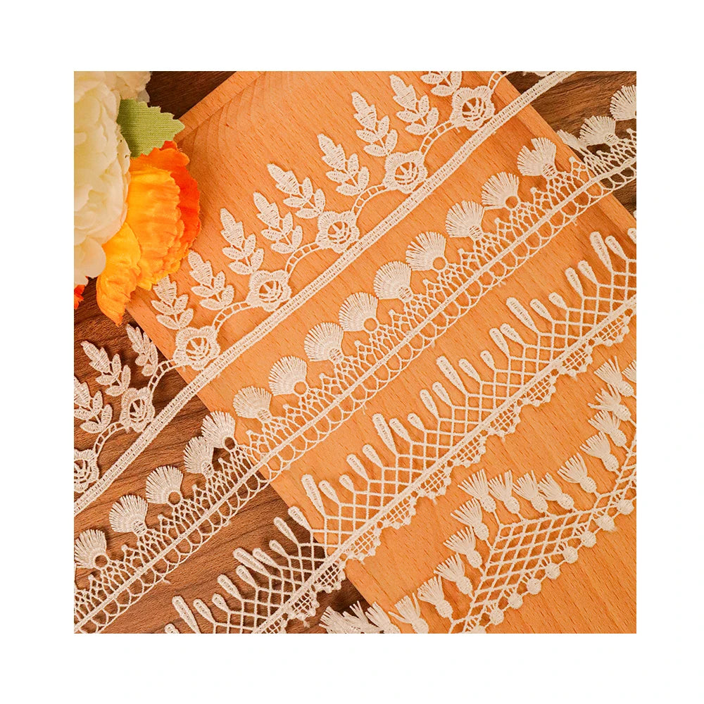 Novel Design Golden Supplier Shiny Lace Fabric Custom French Mesh Voile Woven Water Soluble Flower Lace Textile Fabric Weddin