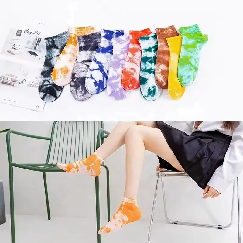 Wholesale Spring and Summer Fashion Short Socks Men Unisex Hip Hop Colorful Tie Dye Cotton Ankle Socks