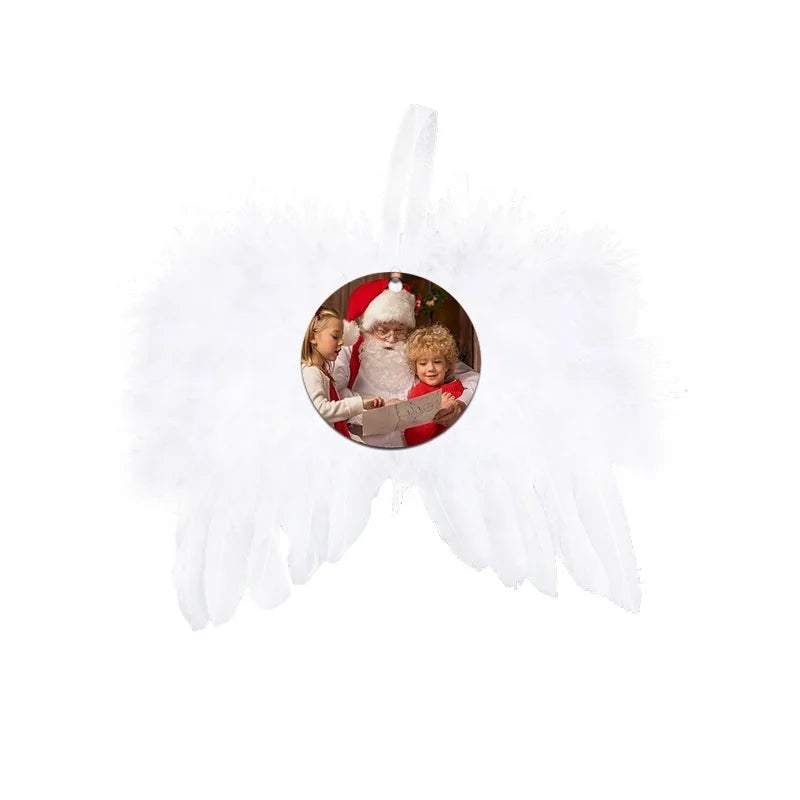 2023 New Customized Logo Angel Wing Xmas Hanging Ornaments Sublimation Blank Feather Wing Christmas Ornament