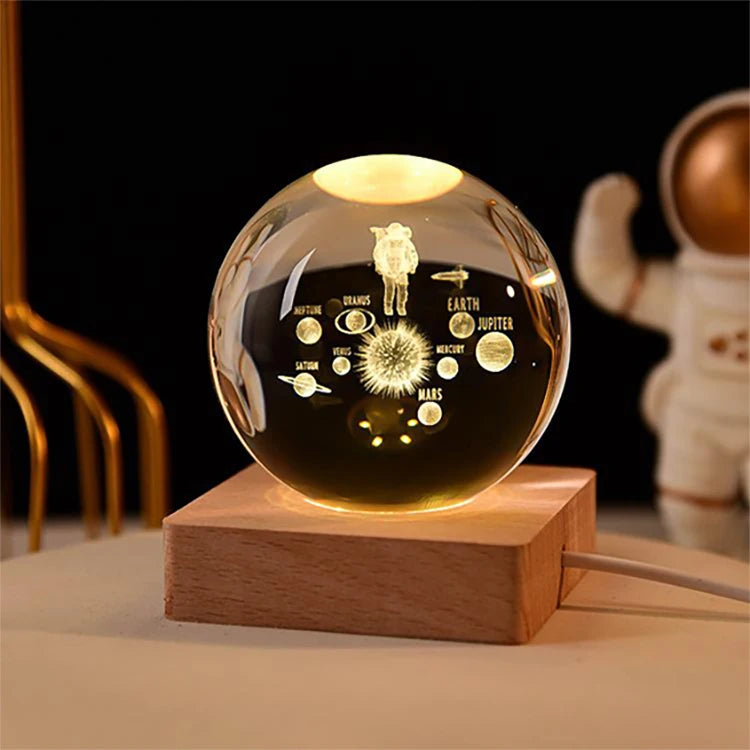 Factory Wholesale Moon Luminous Crystal Ball Custom Engraving Laser 3d Crystal Ball with Led Base