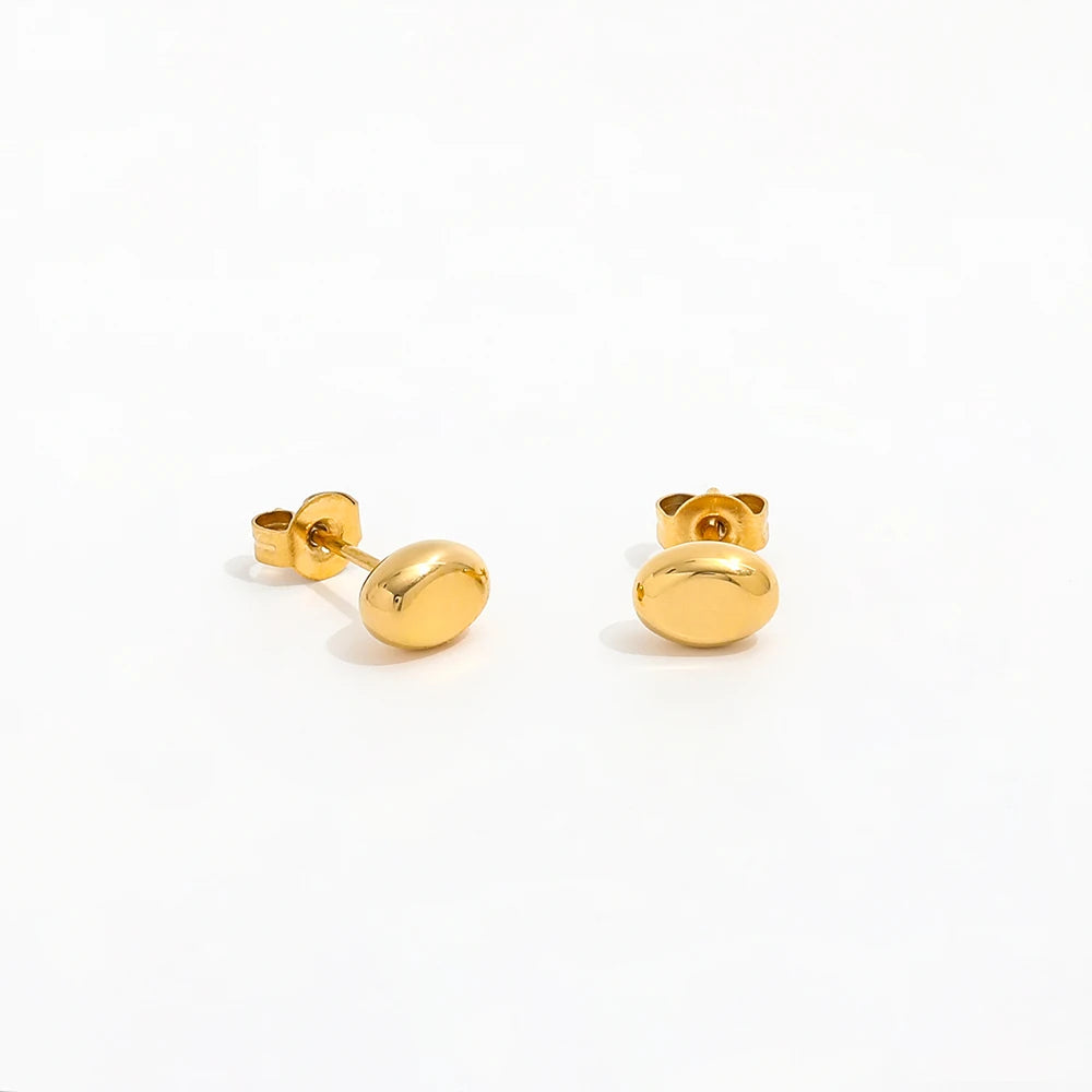 Trendy Earring 18K Gold Plated Dainty Oval Mini Tiny Stud Earrings Wholesale Stainless Steel for Women