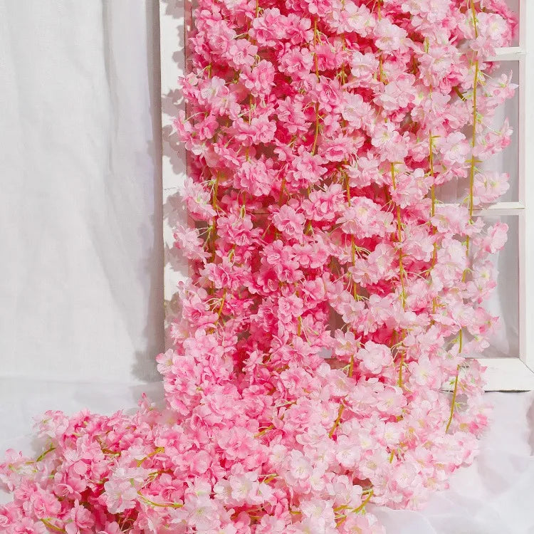 Artificial Cherry Blossom Garland Flower 1.8 M Garland Silk Cherry Blossom Hanging Ceiling Flower for Decor