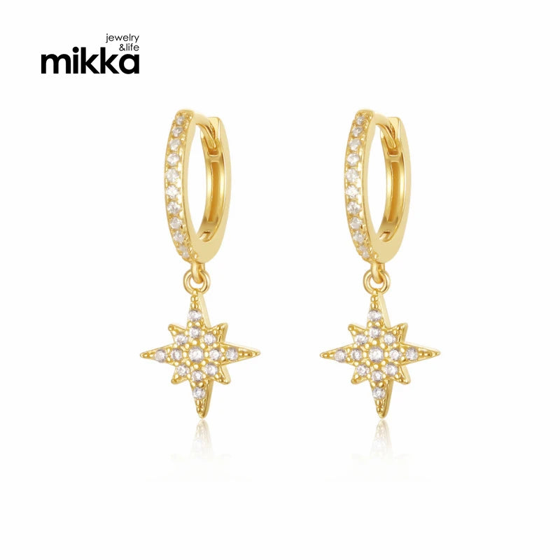 New Jewelry Ins Gold Plated Cubic Zircon Star Moon Brass Hoop Earrings  for Women