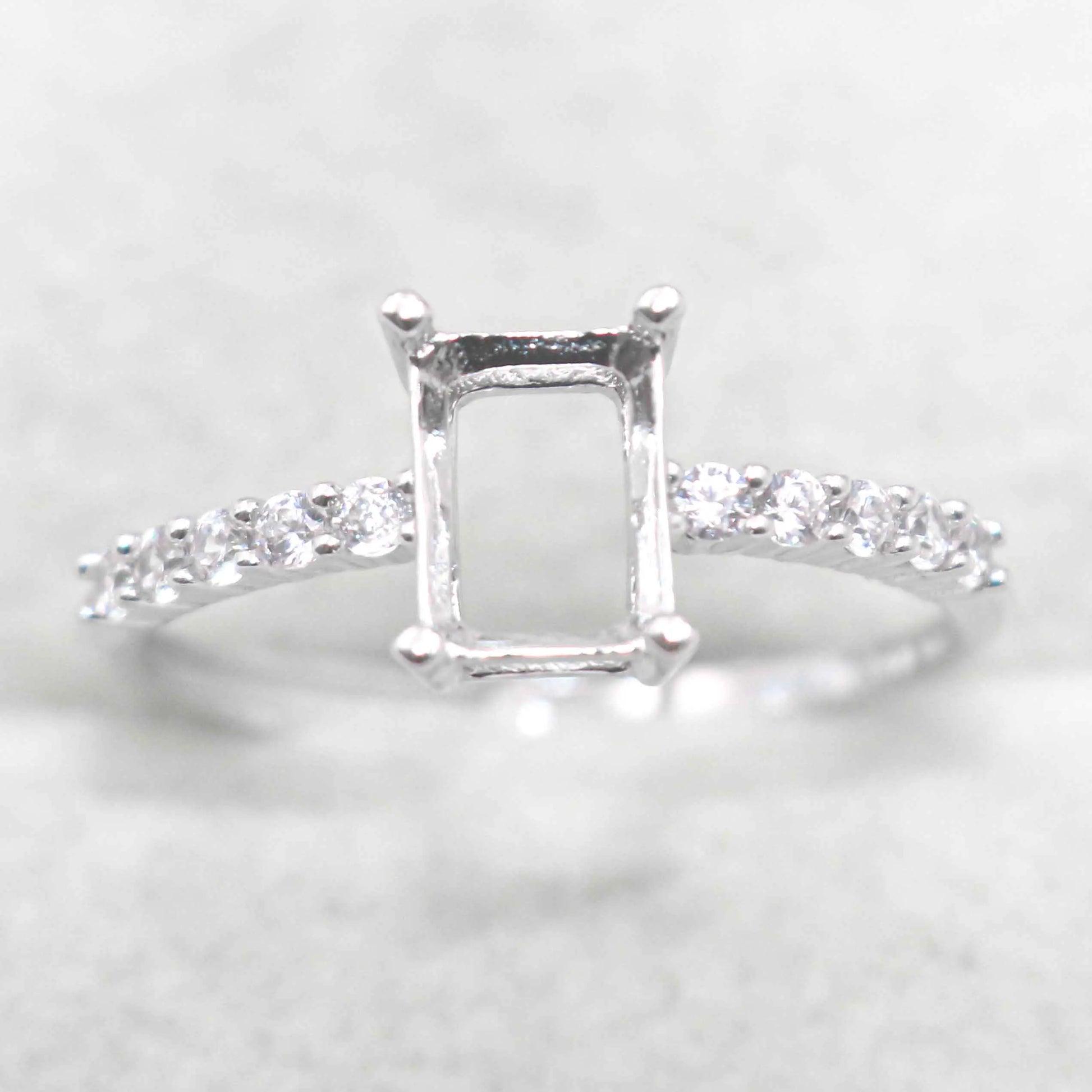 Sterling Silver 5*7mm Semi Mount Ring Square Shape Empty Frame Blank Claws Setting S925 Base Without Center Stone for Inlay D