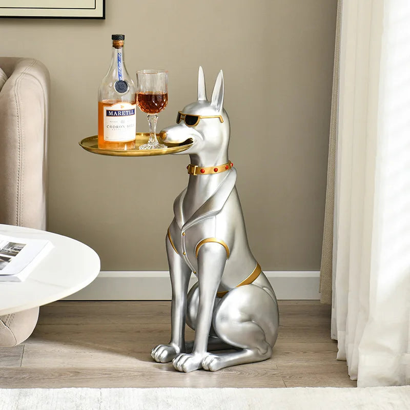 Creative Resin Decor Wine Cart Keys Fruit Animal  Storage Tray Large Doberman Sculpture Dog Tray  for Home Interior Decoratio