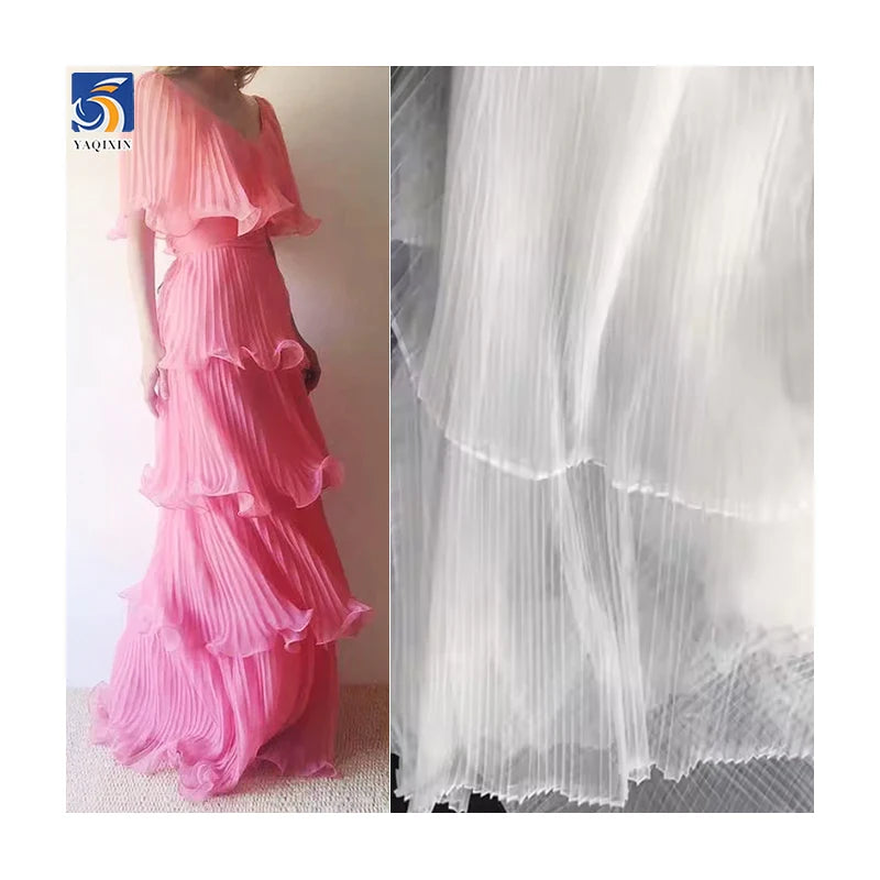 YX632 Custom L-shaped Toothpick Soft 100 Polyester Knitted 3mm Pleated White Mesh Tulle Fabric for Bridal Veil