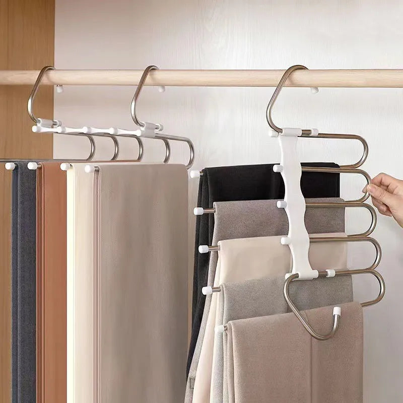 Household Adjustable Stainless Steel Trouser Pants Hanger Storage Rack Multi Functional Space Saving Hangers for Pants
