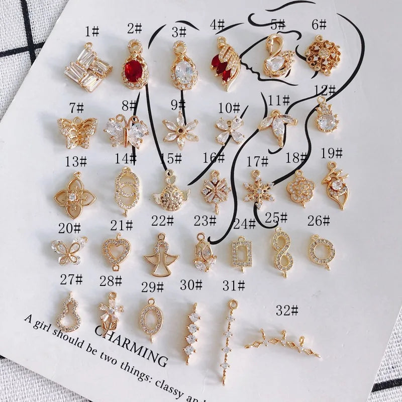 Delicate Gold Plated Color Zircon Swan Butterfly Owl Elk Flower Pendant for Diy Earrings Necklace Bracelet Jewelry Accessorie