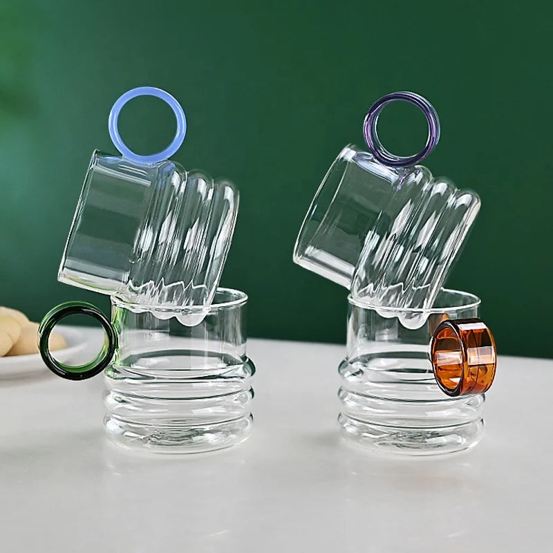 Cute Couple Water Drinkware Gift Hand-blown Milk Juice Tea Cup New High Borosilicate Glass Colored Ring Handle Latte Coffee M