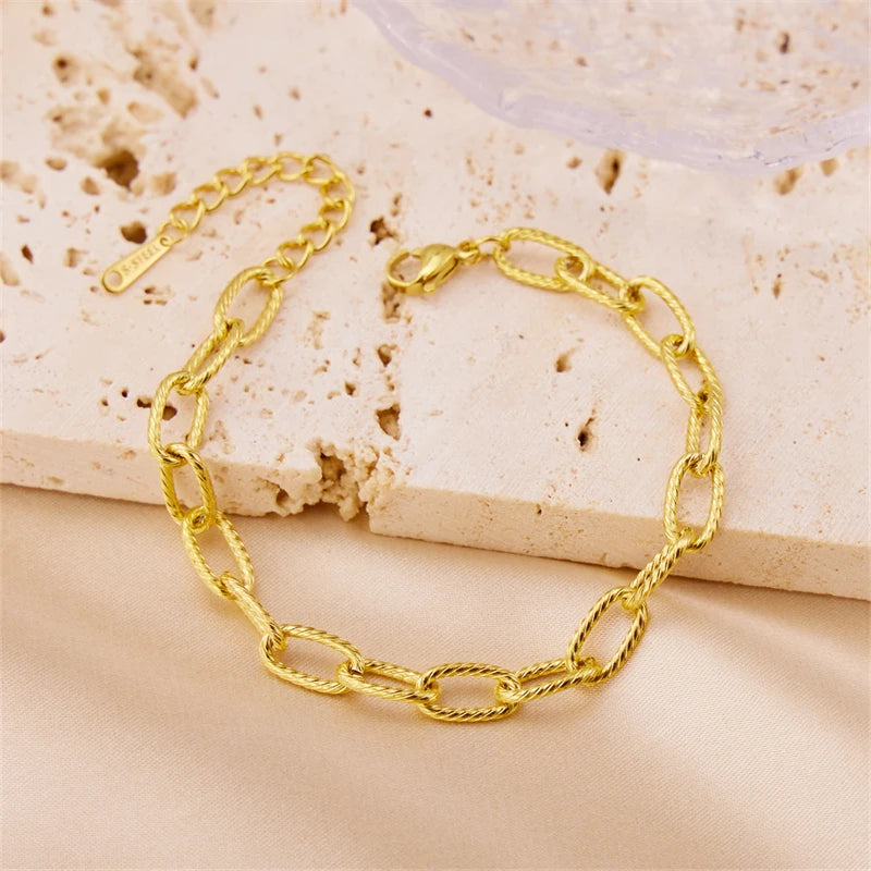 Women's Vintage Stainless Steel Bracelet Gold Plated Oval Chain Link Adjustable for Gift Party or Wedding