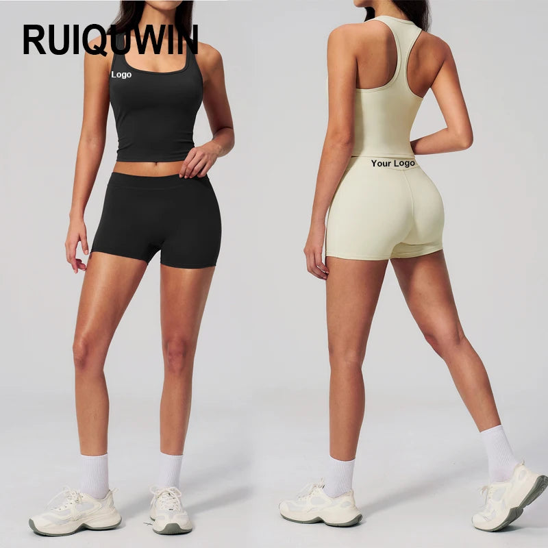 RUIQUWIN Summer Custom New Beauty Back Bra Yoga Set Tight Running Fitness Suit Sports Bra and Short Women Two Piece Set