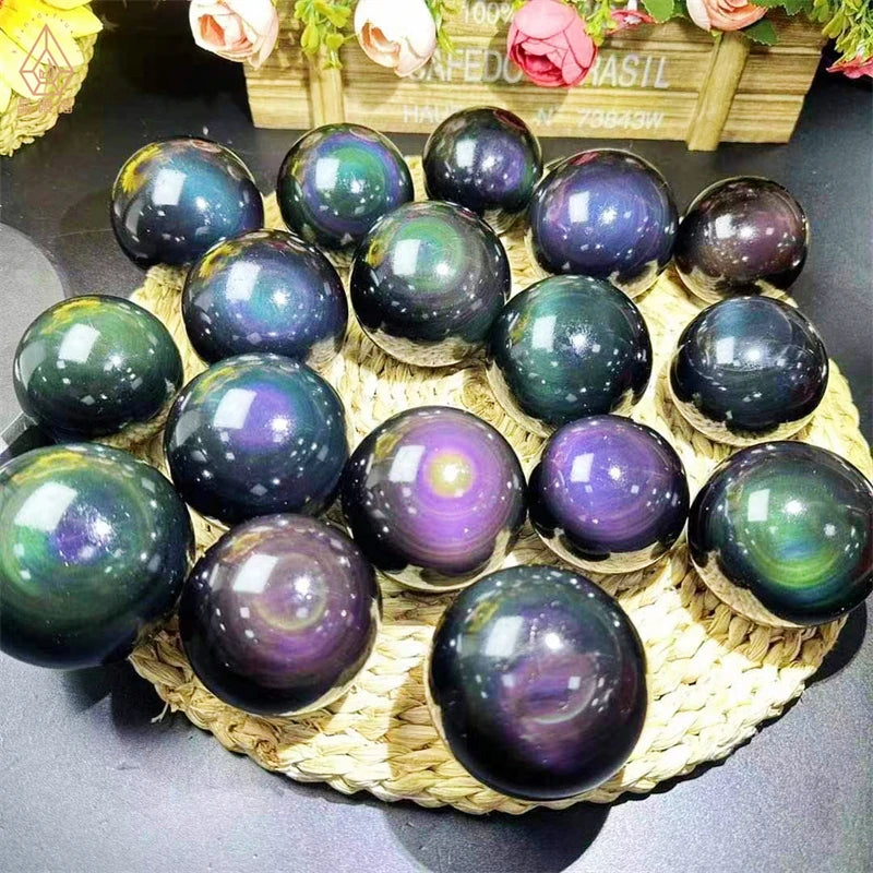 Wholesale Crystals Bulk Natural High Quality Rainbow Obsidian Sphere for Decoration