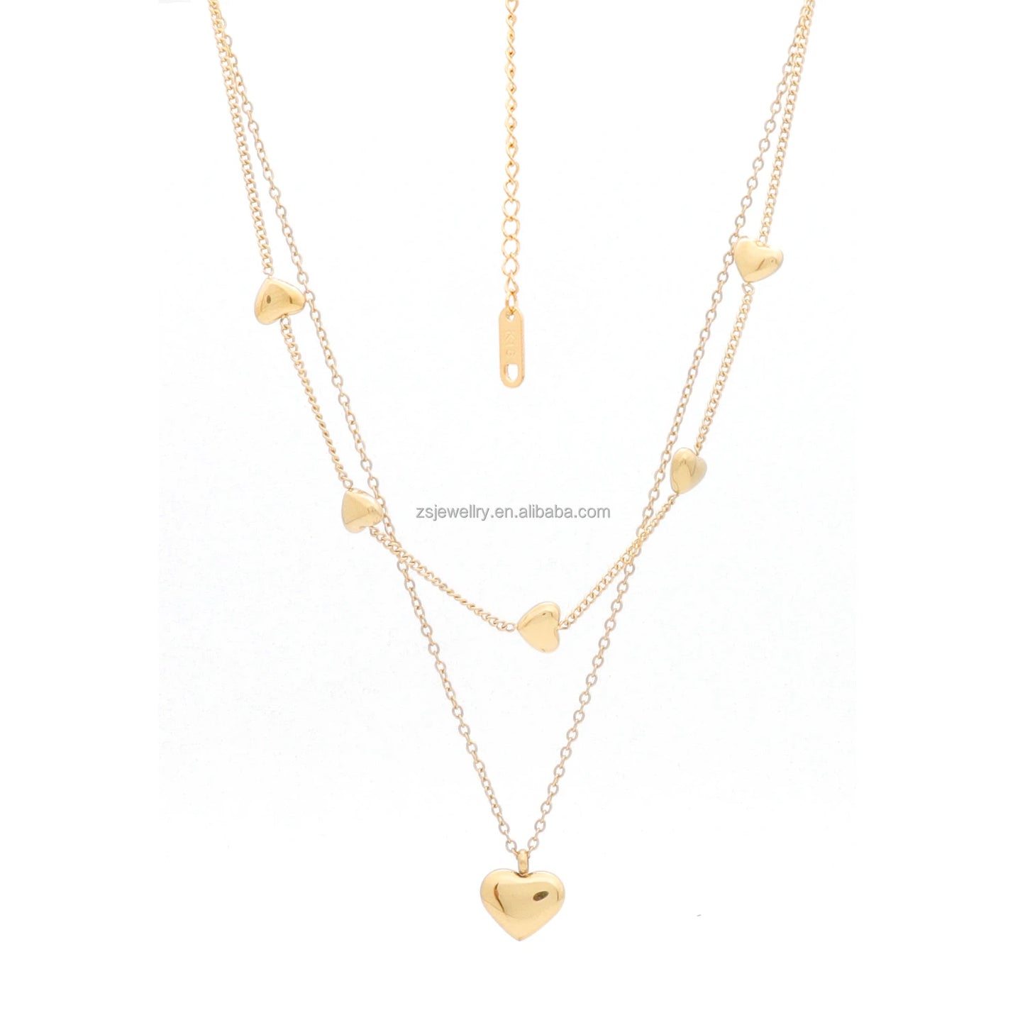 18K Love Heart Gold Plated Girl Custom Stainless Steel Signature Kundan Design Double Layered Jewelry Long Bead Necklaces