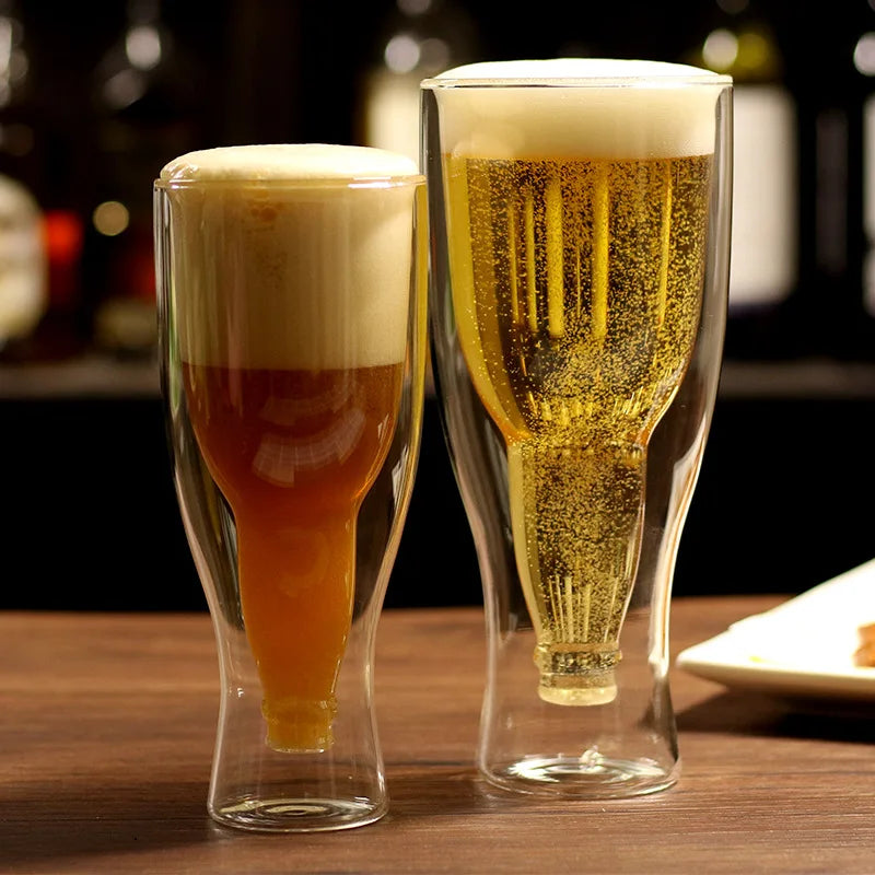 12oz Handmade European Design Double-Walled Borosilicate Insulated Beer Mug Eco-Friendly Clear Heat-Resistant Reusable Frozen