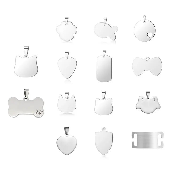Factory Custom Logo Sublimation Color Stainless Steel Name Pet Collar Tags Metal Craft Blank Silver Dog Tags for Engraving