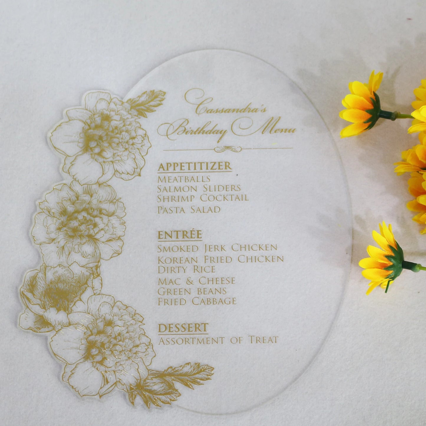 New Design Clear Acrylic Floral Wedding Party Menu Cards Designs With Custom Printing