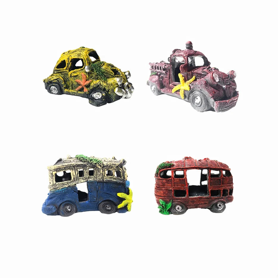 Resin Car Wreckage Ornaments Are Used for Aquarium Decoration Fish tank Landscaping Fish and Shrimp Avoidance Spawning House