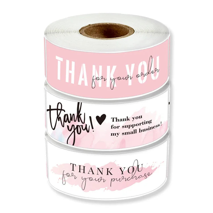 Wholesale Three Styles Custom Rectangle Stickers Pink Packaging Thank You Stickers
