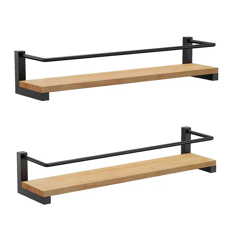 Spice Rack Wall Mounted Rustic Wood Hanging Rack for Over the Stove Kitchen Wall 2 Pack