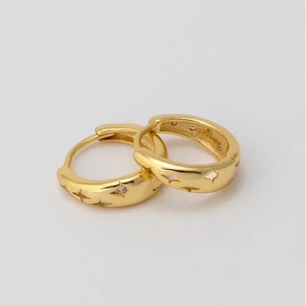 Fashion Jewelry 925 Sterling Silver Star Earrings Geometric Luxury Zircon Gold Plated Hoop Earrings for Women