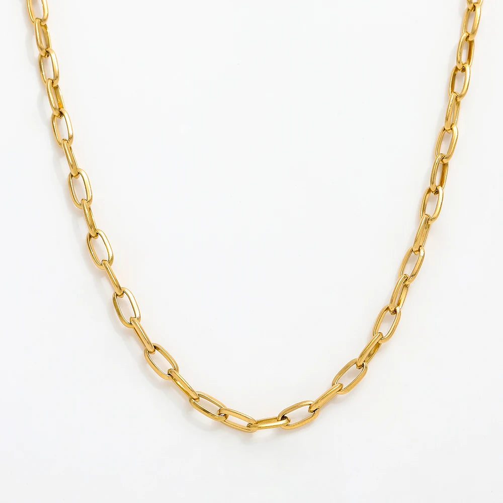 Fenny 18K Gold Plated Permanent Simple Paper Pin Choker Chain Necklace Jewelry Stainless Steel Jewelry Wholesale