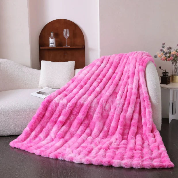 Cozy Soft Lightweight  Faux Fur Throw Thick Shaggy Blanket Soft Plush Thick Winter Blanket for Sofa Bedroom Living Room
