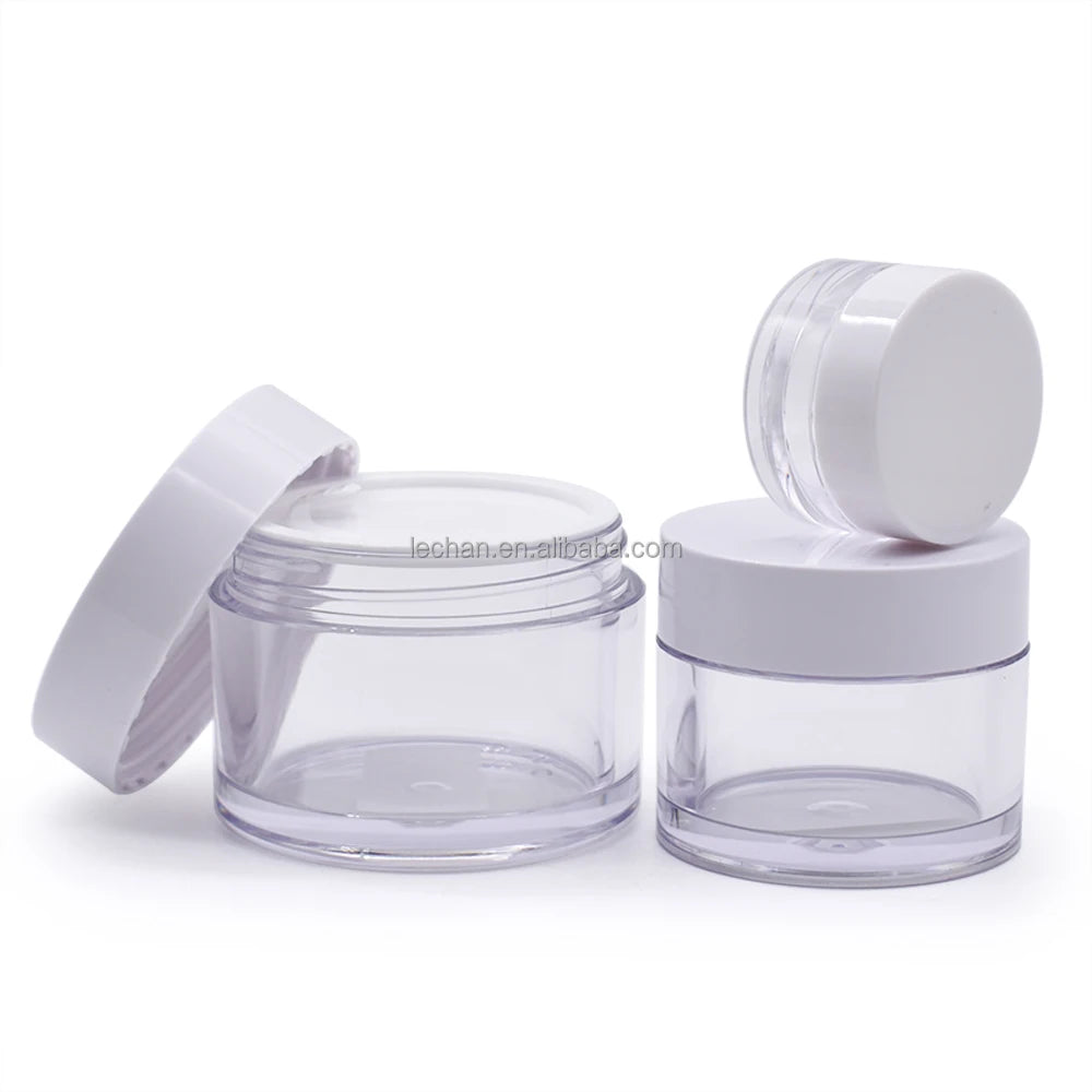Stock 5g 10g 20g 1oz 4oz 8oz Petg  Thicken Bottom Transparent Empty Cosmetic Plastic Jars with White Lids