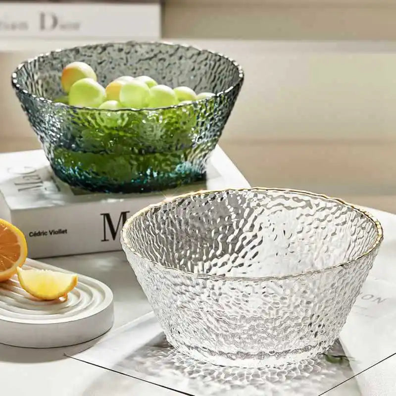 8OZ Hammer Pattern Glass Tableware Clear Kitchen Irregular Bigger Size Salad Bowl Fruit Plate Snack Dessert Bowls With Gold R