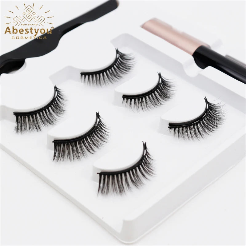 Abestyou Handmade Highest Quality Faux Mink Magnetic Eyelashes with 5 Magnets Light & Strong Magnetic Reusable