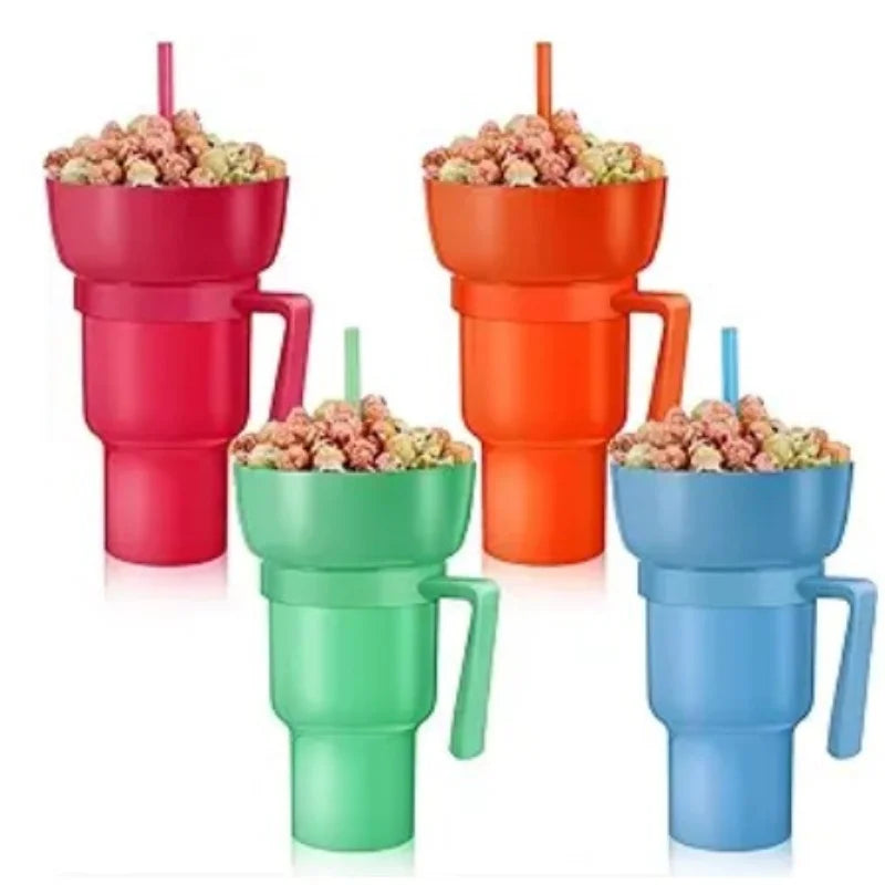 Stadium Tumbler with Snack Bowl  2 in 1 Travel Cup with Snack Bowl Leak Proof Portable Snack Tumbler Cup with  Straw