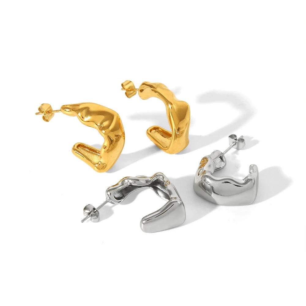 Vintage Stainless Steel 18K Irregular Designed Unique Spiral Geometric Square Hoop Earrings for Girls Gift