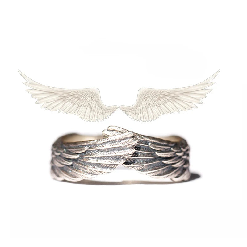 Wholesale Antique Silver Plated Adjustable Feather Angel Wing Open Rings Jewelry for Women