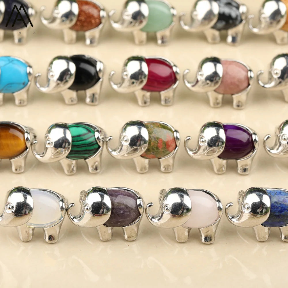 Elephant Ring Cute Gifts  Silver Color Gemstone Animal Jewelry  Birthday Festival for Children