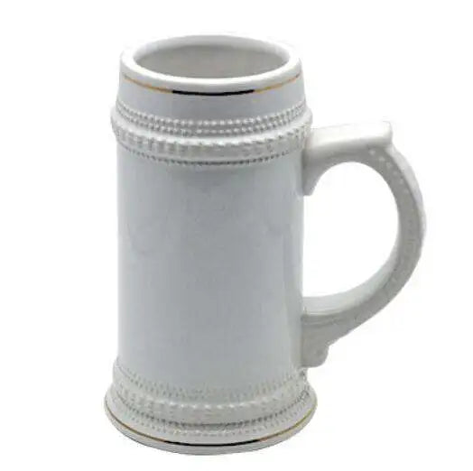 B013-1 22oz DIY Sublimation Printing Gold Trim White Ceramic German Beer Steins Mugs