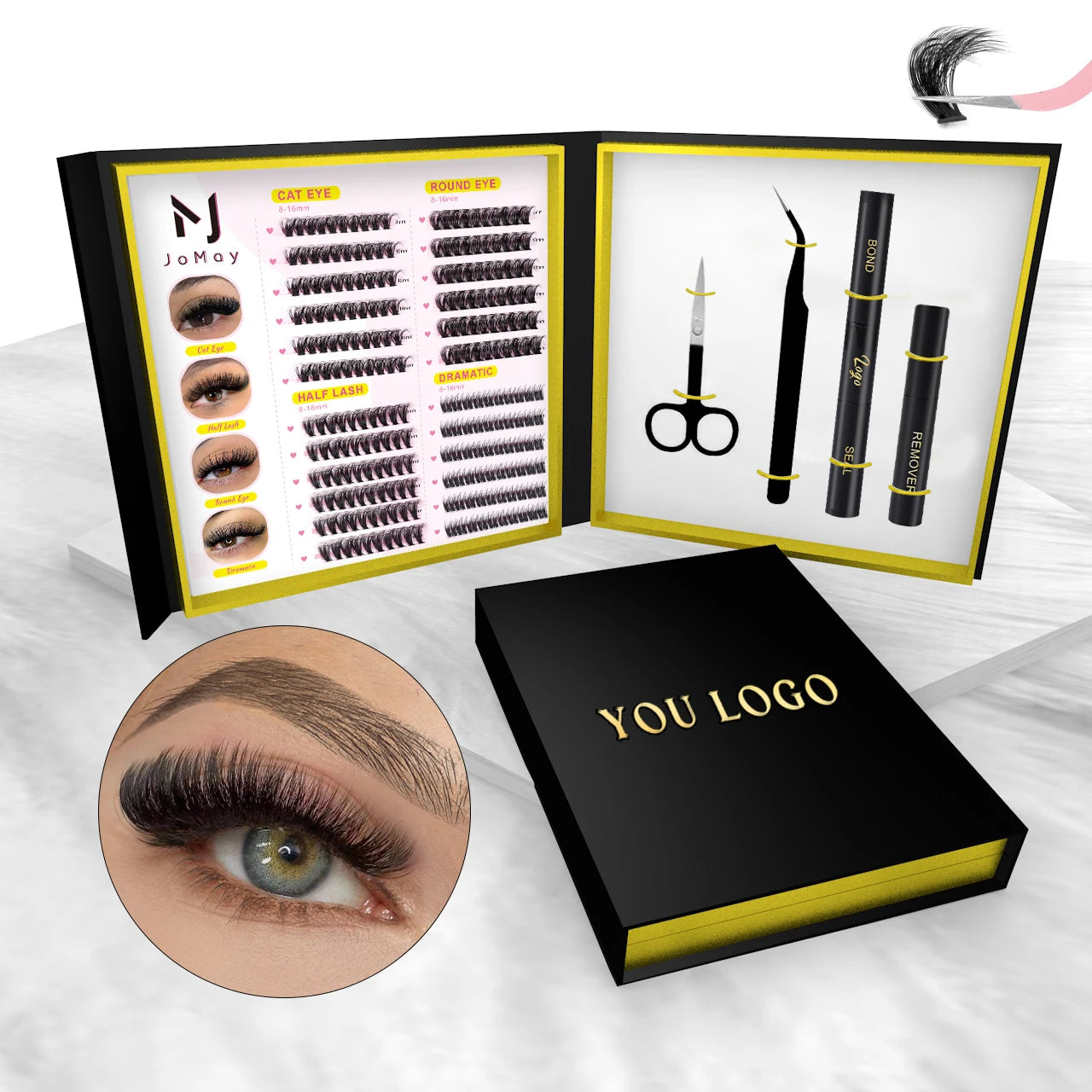 Wholesale Customized Segmented Eyelashes Cluster  Private Label 4 in 1 Mixed Sizes 8-16mm Diy Lash Extensions Cluster Lash Ki