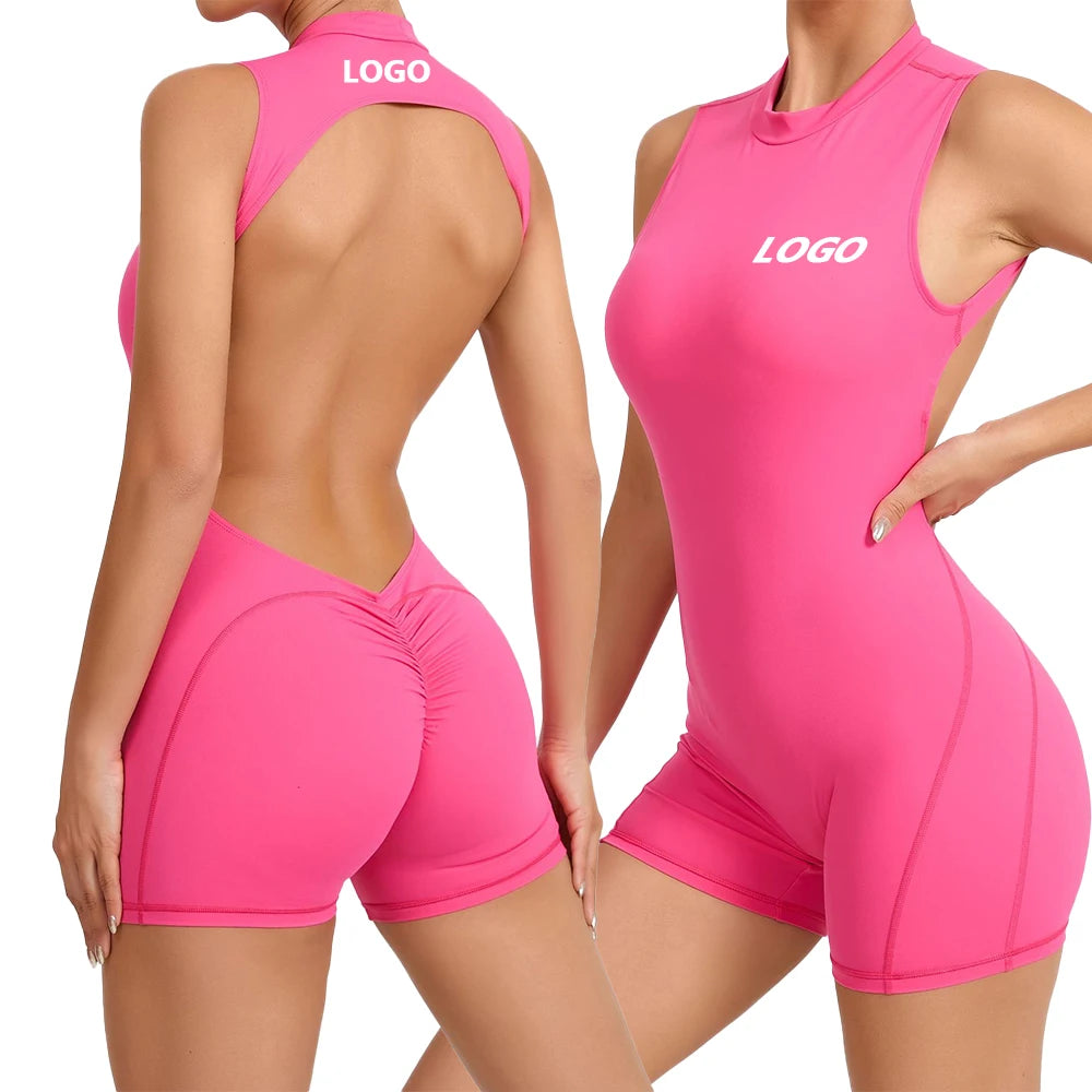 2024 Women's New Sleeveless One-Piece Spandex Bodysuit Fitness Yoga Gym Workout Jumpsuit Backless Playsuit Short Sports Jumps