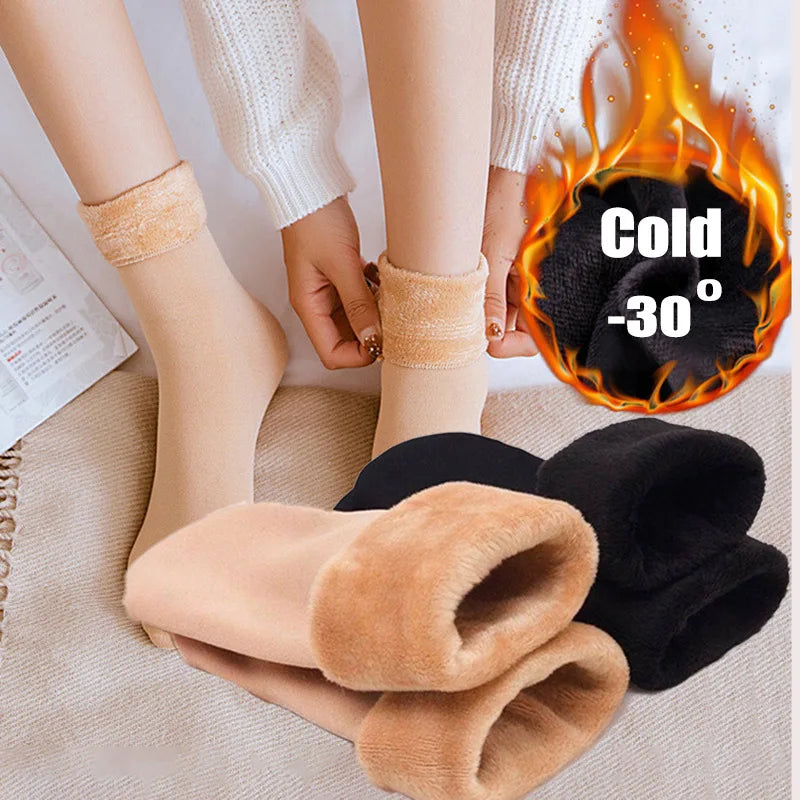 Winter Solid Color Versatile Thickened Velvet Straight Socks Keep Warm Anti-slip Resistance Cold Resistance Home Socks