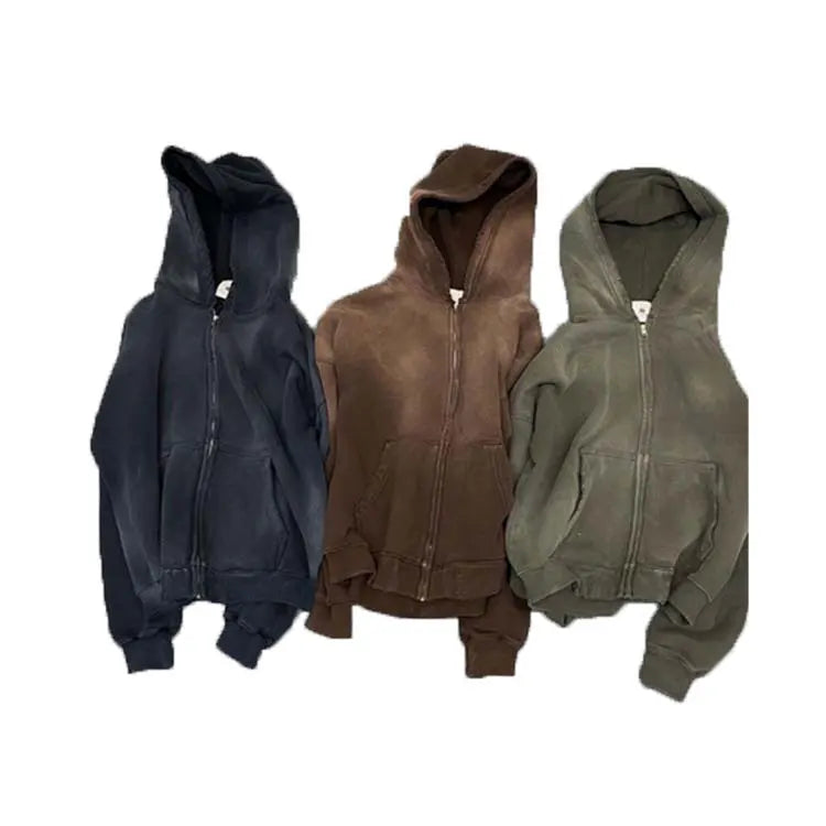 Custom Logo Oversize Men's Zipper Hoodie Private Label Street Wear 100% Cotton Fleece Pullover Autumn Plaid Pattern