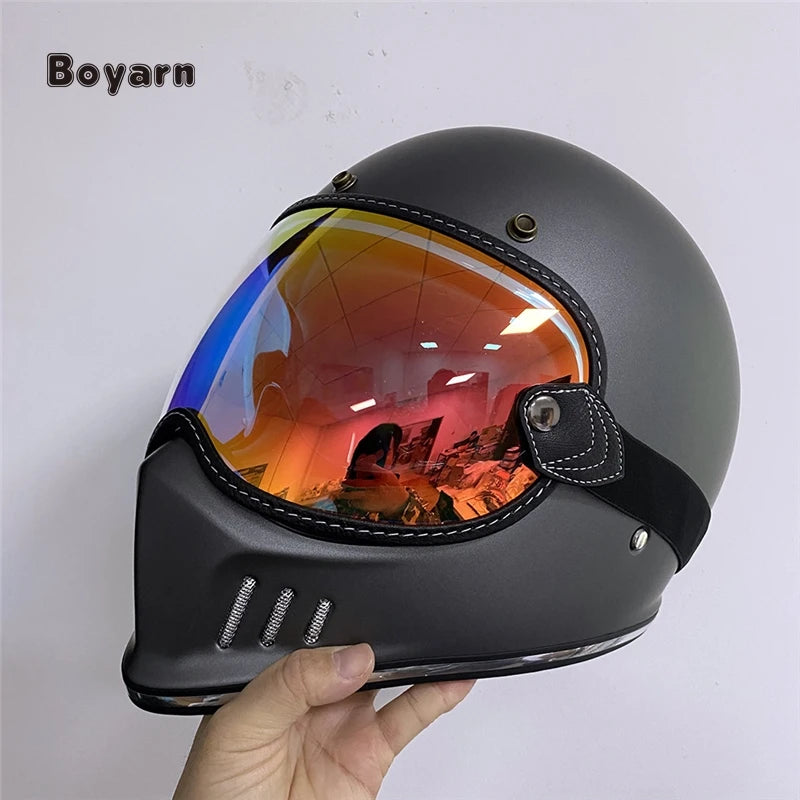 Boyarn Wholesale Customized Lens Cool Ride Motorcycle Helmet Goggles Full Face Helmets Silver Mirror
