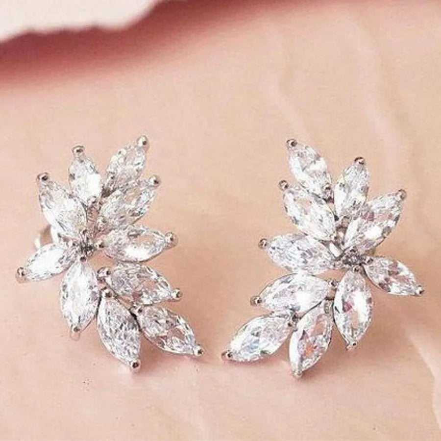 CAOSHI Hot Selling Leaf Design Earrings Silver Plating/Rose Plating Marquise Cut Cubic Zirconia for Women Wedding Stud Earrin