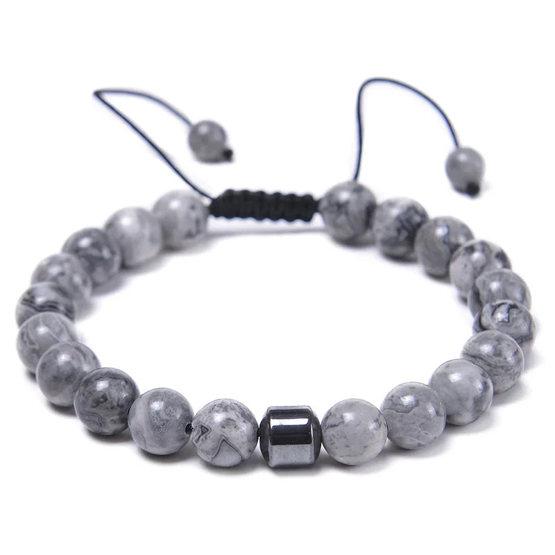 8mm Natural Tiger Eye Map Stone Bracelet Adjustable Weaving Magnetic Bracelet in Black Wholesale Fashion Jewelry