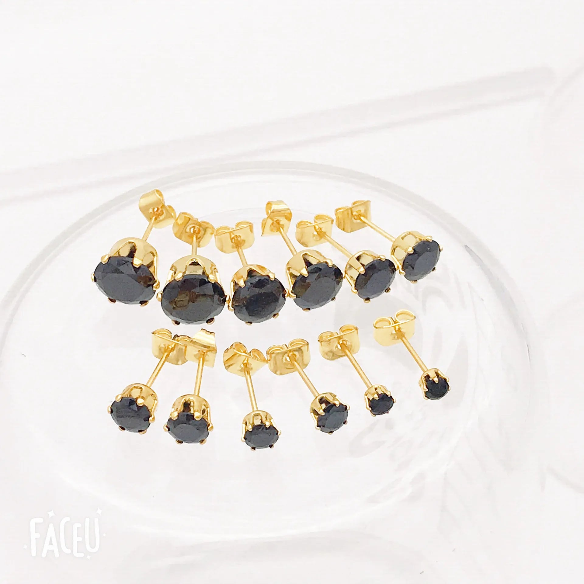 3mm to 8mm Small No Tarnish Fade 18k Gold Plated Round Black Zircon Stud Earrings 316l Stainless Steel Stud Earrings for Wome