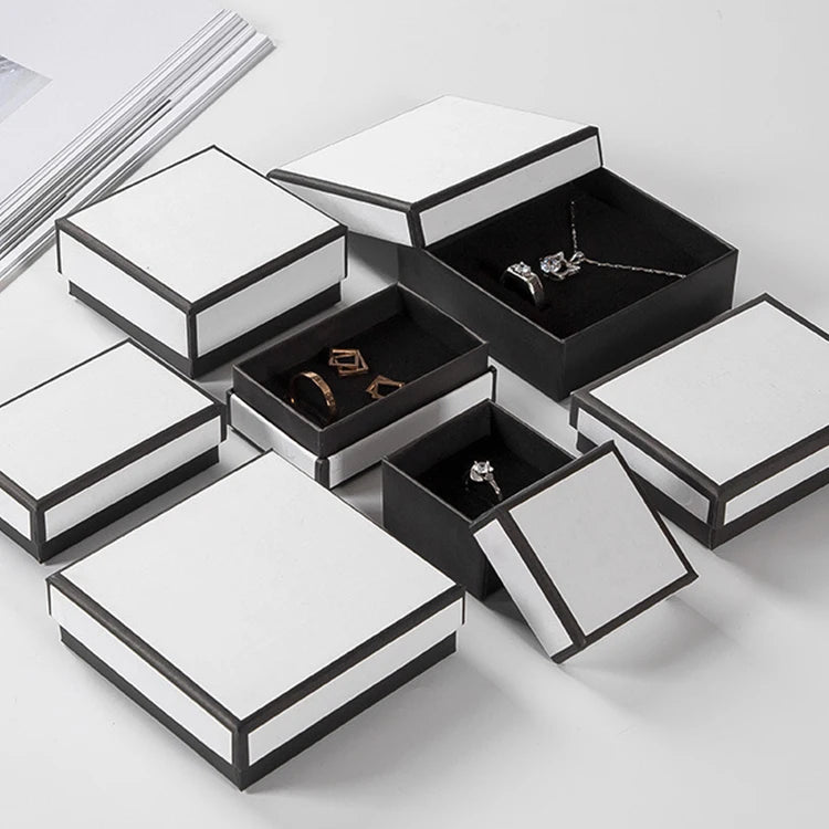 Modern Style Jewlery Box Packaging White and Black Border Jewelry Set Packaging Box All in One