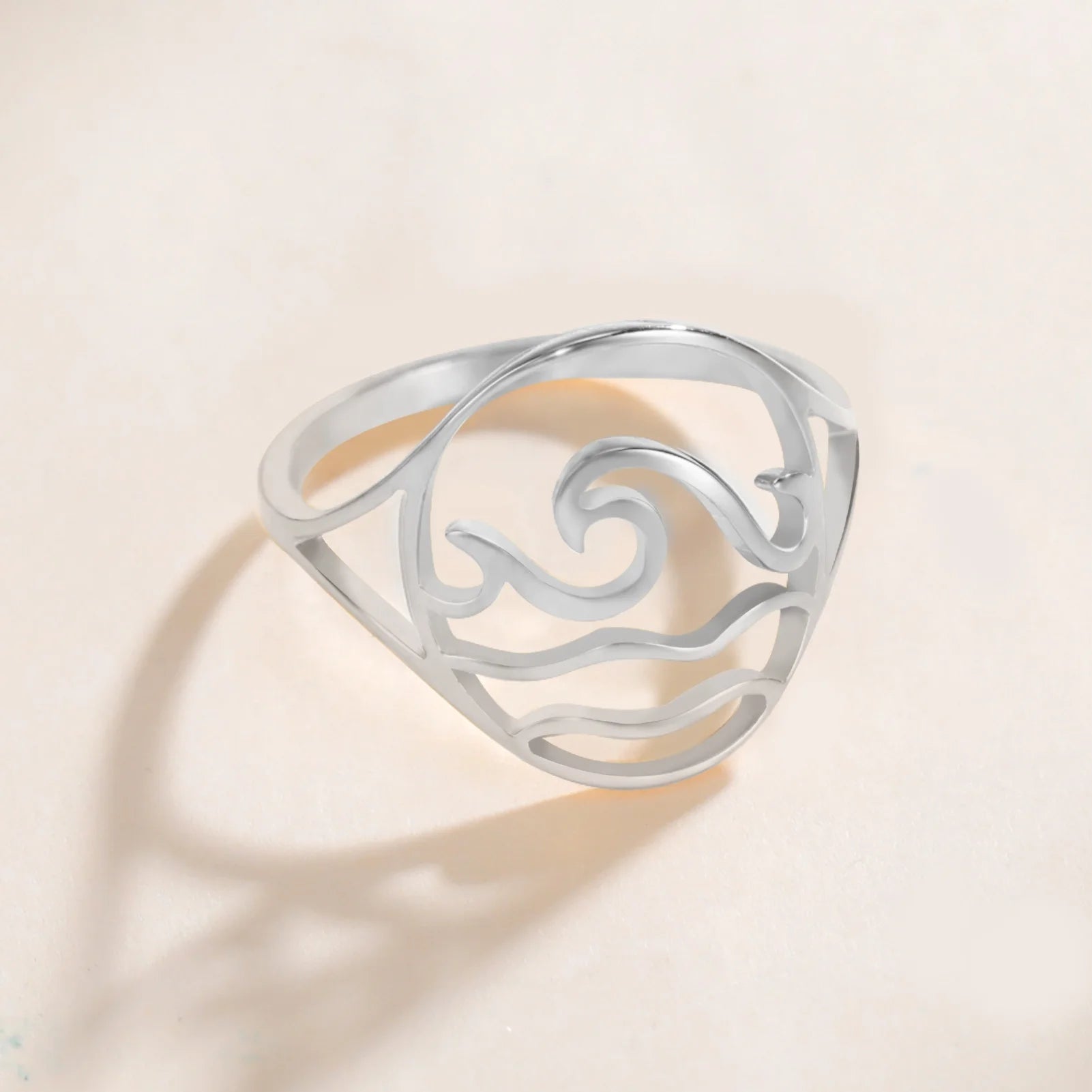 Sea Waves Ring Stainless Steel Silver Color Ocean Surf Finger Rings for Women Fashion Kpop Jewelry Party Gift Wholesale