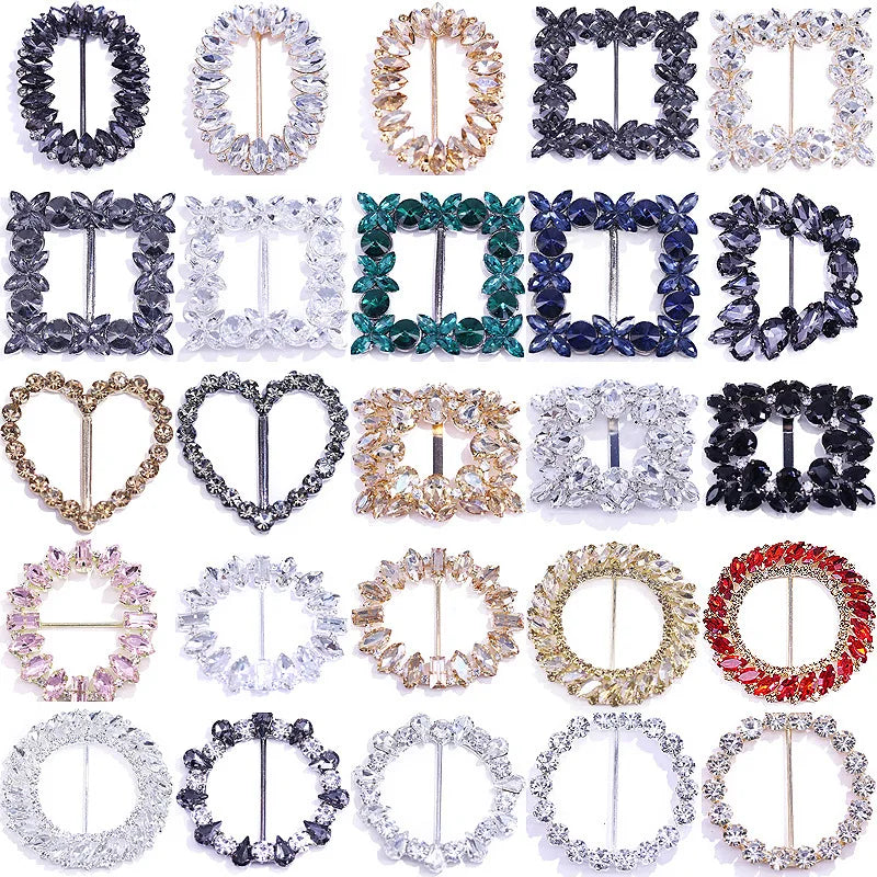 New Trendy Round Crystal Rhinestone Buckle Invitation Ribbon Slider Rhinestone Ribbon Buckles